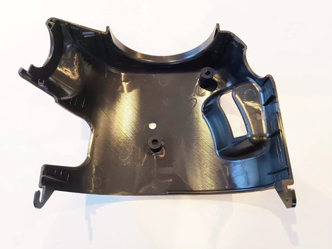 Black plastic steering column shroud cover, front view with mounting posts, fits 1999-2002 Silverado