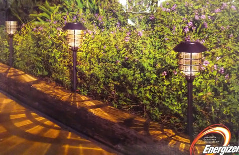 Solar LED Pathway Lights 8 Pack With Automatic Operation No Wiring No Fuss Easy Install Ni MH 10 Lumens Per Light Warm Glow illuminating garden path