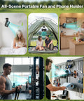 Magnetic Golf Cart Misting Fan And Phone Holder Gift Set for Dads and Golfers used in various indoor and outdoor settings.