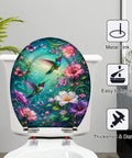 Round Vibrant Hummingbirds Butterflies Chinoiserie Colorful Toilet Seat featuring colorful floral design and durable resin construction.