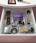7 Piece Drawer Organizer Set With 4 Different Sizes Clear Crystal Plastic Trays for office, home, makeup, and kitchen use
