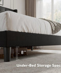 Queen Size Platform Bed Frame With Button Tufted Wingback Headboard, Black Upholstered Bedroom Staple, Eight Inch Underbed Storage