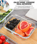 Two Compartment Glass Meal Prep Containers Pack Of 10 With Lids, 30 Oz Each, Airtight Food Storage with fruit and vegetables inside
