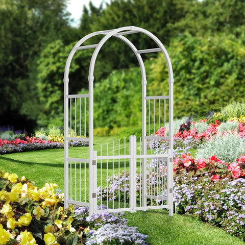 Garden Arbor With Gate PVC Frame Trellis Arch For Climbing Plants Outdoor Wedding Backdrop White Vinyl Pergola Standing