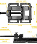 Heavy Duty 4 Inch Drill Press Vise With One Click Quick Release Cast Iron Milling Vise top and side view dimensions