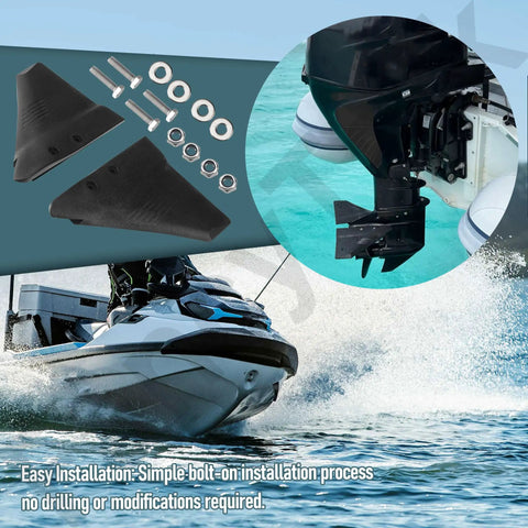 Universal Outboard Hydrofoil For 5 To 150 HP Boats, with Whale Tail Cavitation Plate Stabilizer in PA66 Plastic, on water
