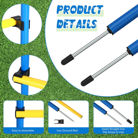 8 Set Dog Agility Jump System With Adjustable Hurdles for Indoor Outdoor Training, showing connectors and ground stakes.