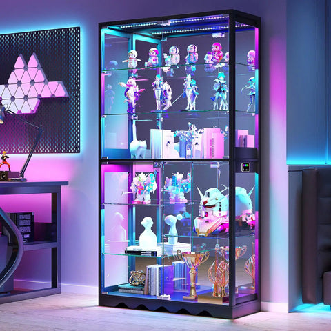 8-Tier RGB Glass Display Cabinet With Motion Sensor And Remote, Lockable Glass Doors, 73 Inch Tall Curio Showcase in room