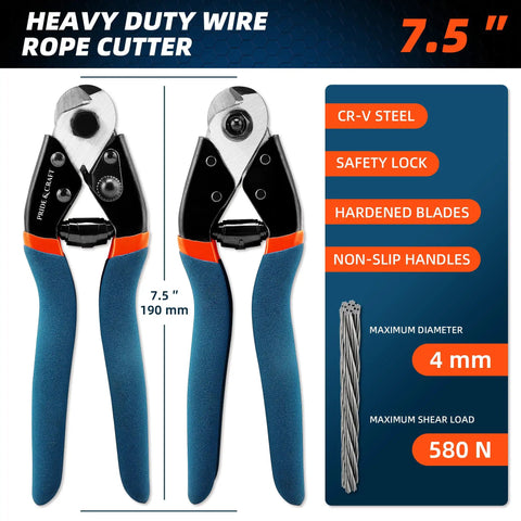 Tough As Nails Seven Point Five Inch Wire Cutter And Heavy Duty Snips For Smooth Slicing Steel Wire Rope with non-slip handles.