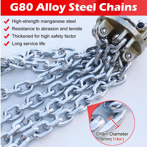 G80 Alloy Steel Chains for Heavy-Duty Drum Lifter For Forklift Crane With 2,200 Lbs Capacity and rugged steel barrels.
