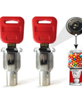 Top Lid Lock And Key Set For Gumball Capsule Machines GV25 GV18 showing two locks with red keys and threading code CK02