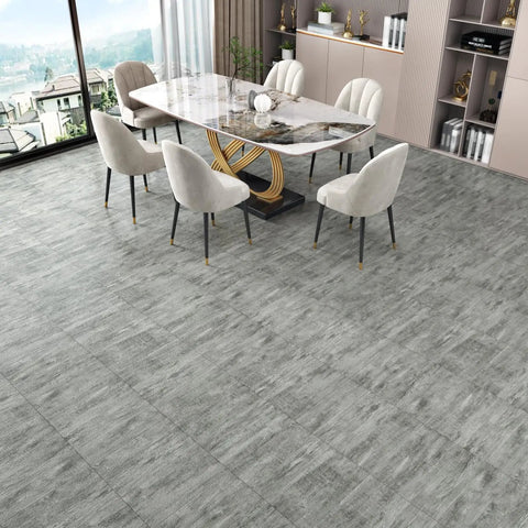 Dining room with Grey Peel And Stick Floor Tiles 20 Pack, 12x12 Inch, Thick 1.5mm Wood Vinyl Flooring, easy to install and durable