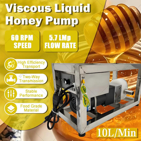 Viscous Liquid Transfer Pump For Food Grade Honey And Thick Fluids, Workhorse Gear Pump With CAM Rotor, 6 To 10 L/Min Flow, Handles 800-4000 cP, Efficient Transfer, Up To 8 Kg/Min Honey, Durable, Easy Clean, Industrial-Grade stainless steel pump with control panel