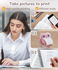 Dope Mini Sticker Printer And Portable Bluetooth Inkless Thermal Photo Maker With Pink Cat Design used for efficient study print in a workspace.