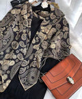 43 Inch Square Silk Feeling Scarf For Hair And Neck Wrap, Lightweight Satin Polyester Blend, 110cm By 110cm, paisley design