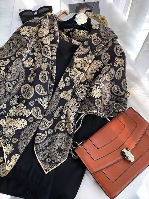 43 Inch Square Silk Feeling Scarf For Hair And Neck Wrap, Lightweight Satin Polyester Blend, 110cm By 110cm, paisley design