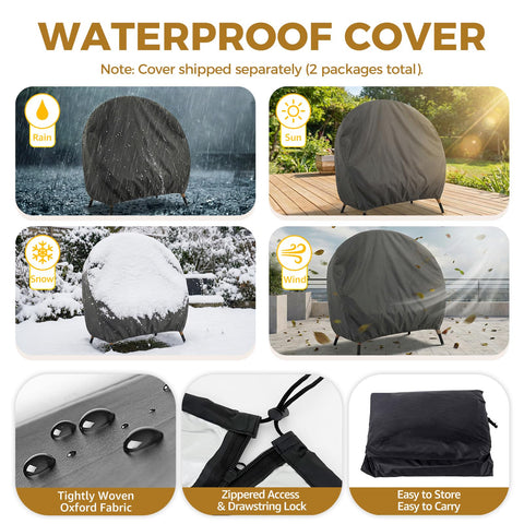 Waterproof cover for oversized double egg chair in various weather conditions