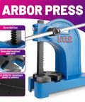 Heavy Duty 2 Ton Manual Arbor Press with reversible ram, steel anvil, and cast iron frame for bending and shaping metal.