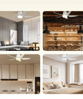 Installed Ceiling Fan Light With Remote, Dimmable LED, Four Speeds, 3000K To 6500K, Up To 1000 Lumens in various rooms