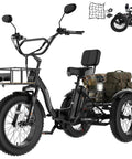 Electric Tricycle For Adults With Fat 4 Inch Tires Foldable Aluminum Frame 400 Pound Capacity Large Rear Basket 500W Motor Compact Folded Size 40X42X29, front and rear view