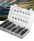 Cage Nut Screw Set For Rack-Ready Cabinets, Heavy-Duty M6 Carbon Steel Fasteners Kit With 100 Nuts And 100 Screws, Quick-Install Spring-Loaded Cage Nuts For Tool-Free Mounting In Chassis, Controllers, Vehicles, And Railways. Black M6 cage nuts and screws in organizer box