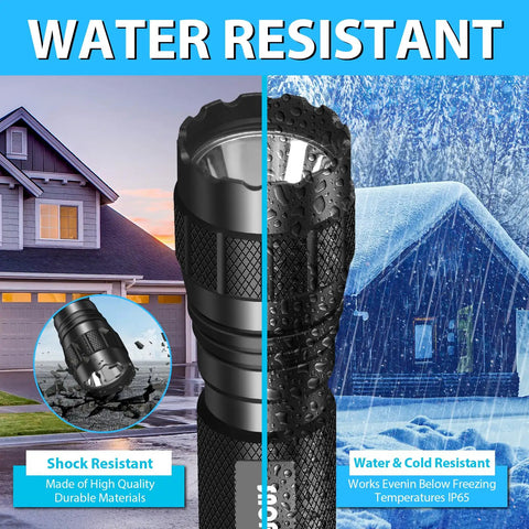 Rugged 1200 Lumen Tactical LED Flashlight With Duty Belt Holster showcasing water and shock resistance features outdoors