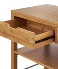 Total Kitchen Upgrade 48 Inch Bamboo Island Cart With Slick Rolling Wheels Double Drawer Units showing one open drawer detail.