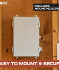 Mounted extra large outdoor waterproof junction box with hinged panel cover IP65 rated electrical enclosure 16 x 12 x 7.2 inches.