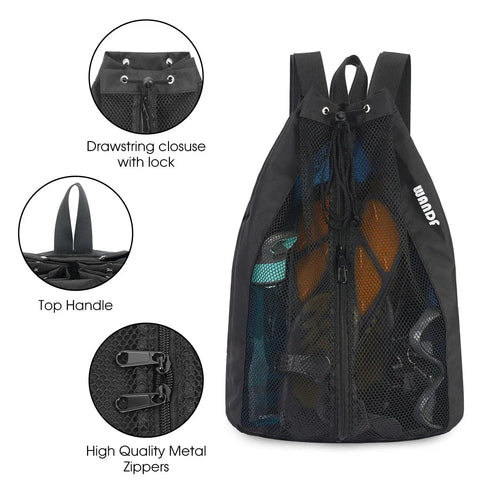 Medium Go-To Swim Bag For Swimmers With Full Open Mesh Beach Backpack Design Dual Zippers and top handle detail