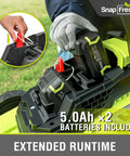 40V Brushless Cordless Lawn Mower With Dual 5Ah Batteries being inserted, Easy Push Start for extended runtime
