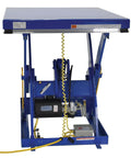 Straight Up Heavy Duty Electric Hydraulic Lift Table With 40 By 48 Inch Platform showing hydraulic components and welded steel frame.