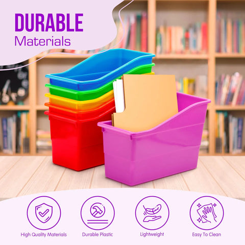 Rainbow Set Of Six Solid Plastic Book And Binder Holders For Classroom And Office Vertical File Bins No Fuss Desk Organizers Campus Setup Essentials Everyday Carry
