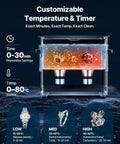 Customizable temperature and timer settings for 6L Stainless Steel Ultrasonic Cleaner With Digital Display And Cleaning Basket.