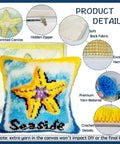 Latch Hook Kit For Beginners, 17x17 Inch Pre Printed Animal Cushion Cover With Easy Tools, showing starfish design and product details