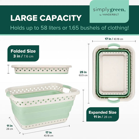 Eco Friendly Wheat Straw Collapsible Storage Bin For Home Organization Big 25 Inch Laundry Hamper With Dual Grip Handles, folded and expanded view.