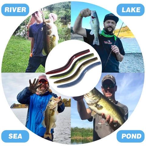 5.5 Inch Wacky Worm Lure Kit with 133Pcs Soft Plastic Lures, Grub Baits, Hooks, O Rings, Weights, Rig Tool, Tackle Box, fish catches