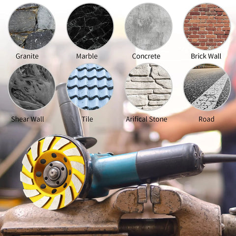 4 Inch Turbo Diamond Grinding Cup Wheel With 12 Segments For Concrete Tile Marble And Rock on angle grinder with material samples