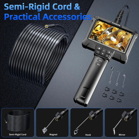 Waterproof IP67 Borescope Endoscope Camera With Light 4.3 Inch LCD 1080P HD Inspection with 16.5ft semi-rigid cable