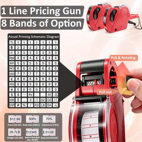MX5500 Price Tag Gun Kit With 2 Red 8 Digit Tag Guns 11000 Labels And 8 Refill Rollers Pro Grade Dual Pack Pricing Label Gun