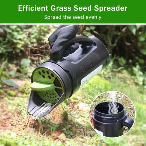 Handheld Spreader For Lawn And Garden With 80 Oz Capacity Adjustable Opening For Seed Fertilizer Salt Ice Melt Easy Fill With Scoop And Gloves