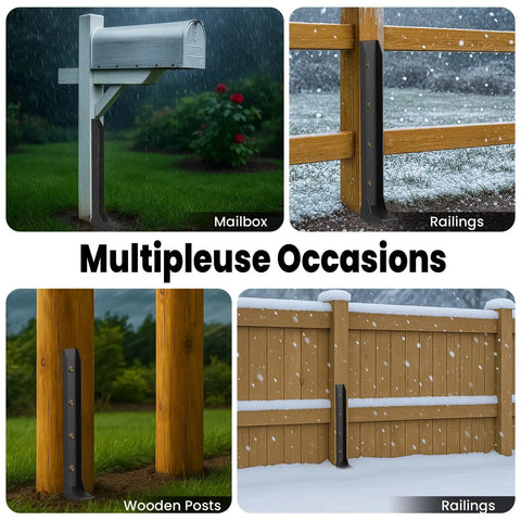 2 Pack Heavy Duty Fence Post Repair Kit For 4x4 And 6x6 Wood Or Metal Posts With Thickened Steel Anchor shown on mailboxes and railings