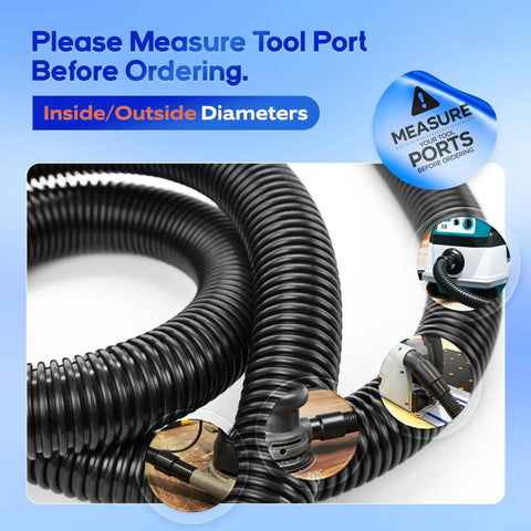 Close-up of 10 Ft Dust Collection Hose Kit For Power Tools And Shop Vacuums With 5 Fittings showing flexible hose and connections.