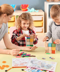 Children playing with blocks, using 20 Pack Zipper Mesh Document Pouches Set, 6 By 9 Inch A5, Water Resistant Plastic File Bags nearby.