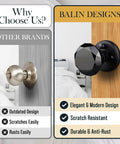 Comparison of black crystal door knob with lock set for interior privacy glass vintage style hardware to other brands