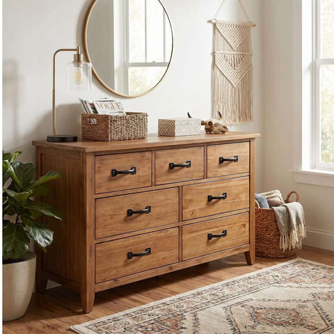 Wooden dresser featuring the 2 Pack 5 Inch Black Iron Garage Door Handles Outdoor Pull Handles For Barn Gates Fences Cabinets Furniture And Wardrobes Heavy Duty Durable Weatherproof Exterior Interior Mounting Hardware.