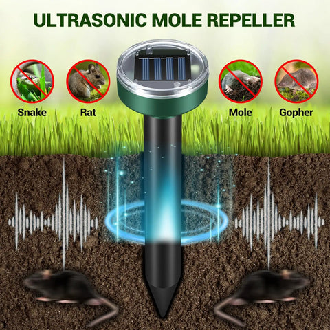 Solar Powered Sonic Mole Gopher Vole And Rodent Repellent Stakes For Lawn And Garden Outdoor Waterproof Deterrent Spikes illustration