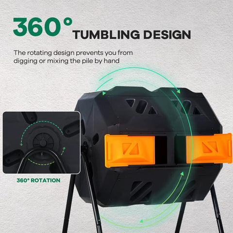 Dual Chamber 42 Gallon Outdoor Compost Tumbler Rotating Bin BPA Free For Garden Yard with 360° easy turn design