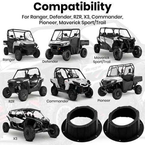 No Sweat Install Angled 6.5 Inch Speaker Pods Two Pack Slick Universal Mount Kit Black compatibility with UTV models.
