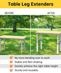 Level Up Your Setup With Four Piece White Metal Table Leg Extenders For Folding Desks adjustable height risers before and after comparison in park