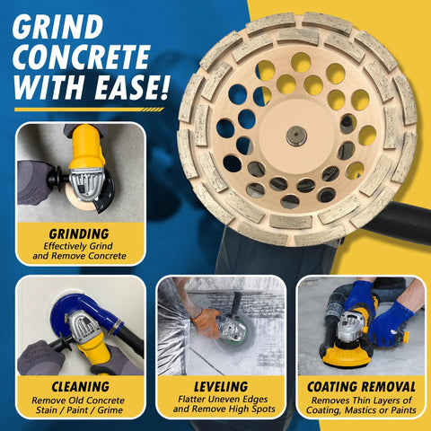 Heavy Duty 7 Inch Diamond Grinding Wheels For Concrete Masonry Leveling And Coating Removal With 24 Double Row Segments